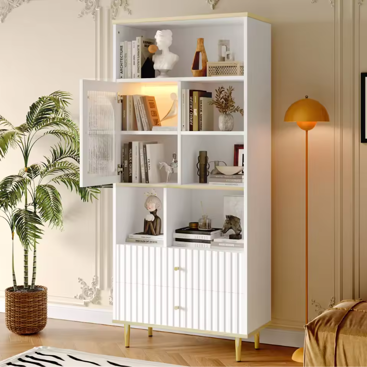 Boekenkast met 2 Lades & LED Verlichting – Moderne Opbergkast 180 cm