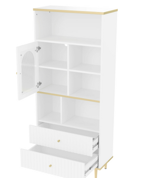 Boekenkast met 2 Lades & LED Verlichting – Moderne Opbergkast 180 cm