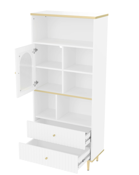 Boekenkast met 2 Lades & LED Verlichting – Moderne Opbergkast 180 cm