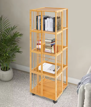 5-Laags Draaibare Boekenkast met Wielen – Mobiele Opbergkast 132 cm