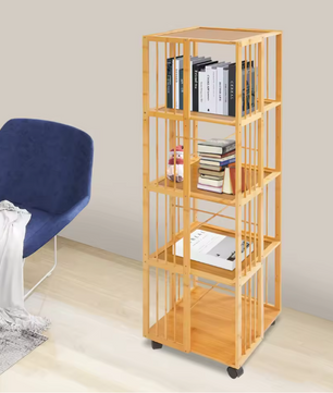 5-Laags Draaibare Boekenkast met Wielen – Mobiele Opbergkast 132 cm