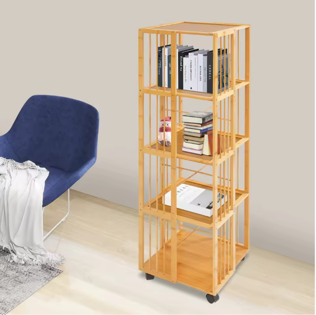5-Laags Draaibare Boekenkast met Wielen – Mobiele Opbergkast 132 cm