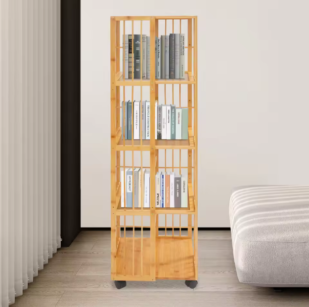 5-Laags Draaibare Boekenkast met Wielen – Mobiele Opbergkast 132 cm