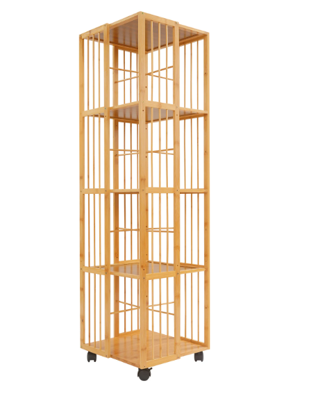 5-Laags Draaibare Boekenkast met Wielen – Mobiele Opbergkast 132 cm