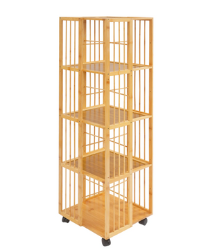 5-Laags Draaibare Boekenkast met Wielen – Mobiele Opbergkast 132 cm