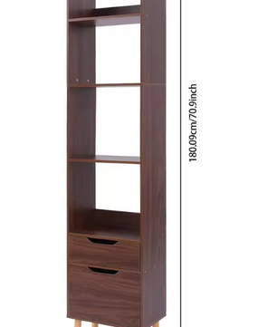 Smalle Ladder Boekenkast met 2 Lades – Vrijstaand Houten & Metalen Rek, Modern en Functioneel