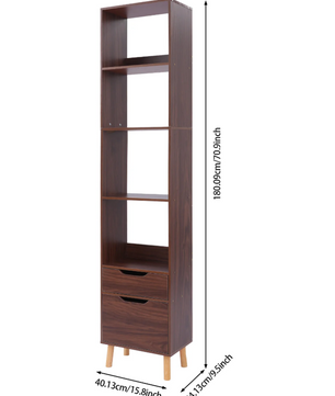 Smalle Ladder Boekenkast met 2 Lades – Vrijstaand Houten & Metalen Rek, Modern en Functioneel