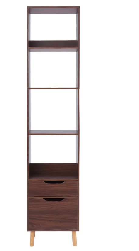 Smalle Ladder Boekenkast met 2 Lades – Vrijstaand Houten & Metalen Rek, Modern en Functioneel