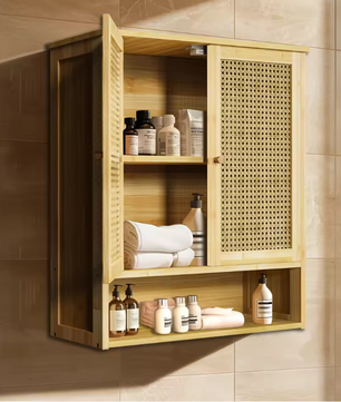 Bamboe Wandkast met 2 Deuren – Badkamer & Toiletkast met 3 Planken