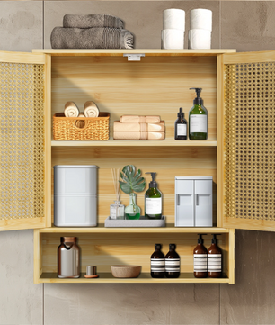 Bamboe Wandkast met 2 Deuren – Badkamer & Toiletkast met 3 Planken