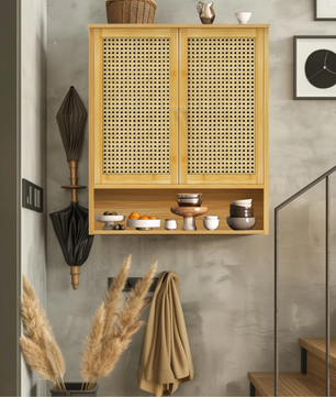 Bamboe Wandkast met 2 Deuren – Badkamer & Toiletkast met 3 Planken