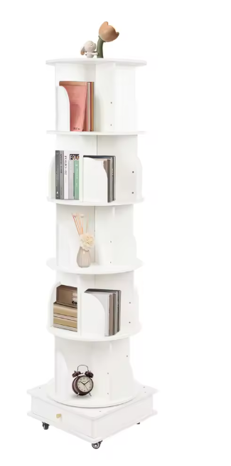 Draaibare Boekenkast 5 Lagen – 360° Met Wielen & Grote Capaciteit
