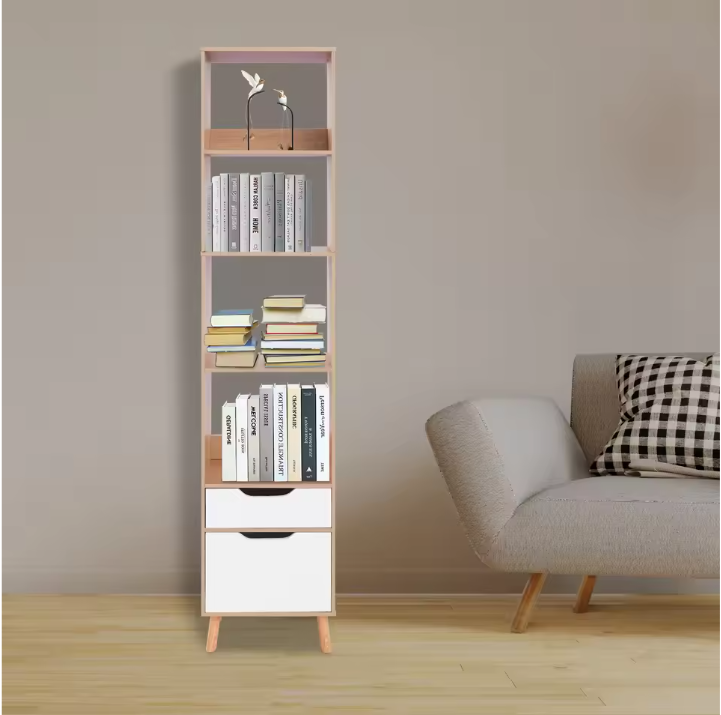 Hoge Boekenkast met Lade – Vrijstaand Opbergrek & Displaykast