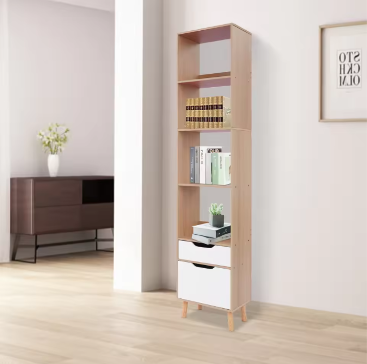 Hoge Boekenkast met Lade – Vrijstaand Opbergrek & Displaykast