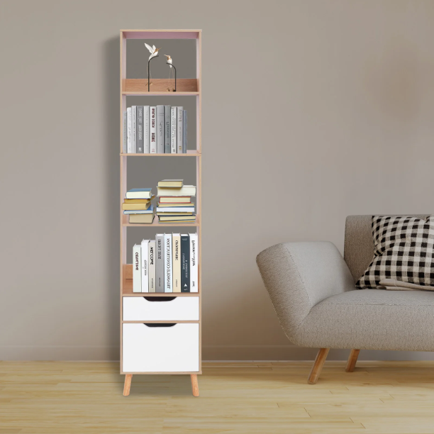 Hoge Boekenkast met Lade – Vrijstaand Opbergrek & Displaykast