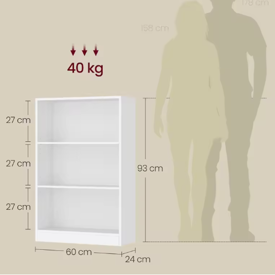 Boekenkast met 3 Lagen – Verstelbare Opbergrek voor Woonkamer & Kantoor