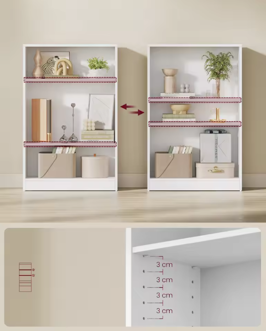 Boekenkast met 3 Lagen – Verstelbare Opbergrek voor Woonkamer & Kantoor