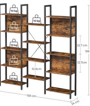 Boekenkast met 14 Planken – Industrieel Opbergrek & Wandkast
