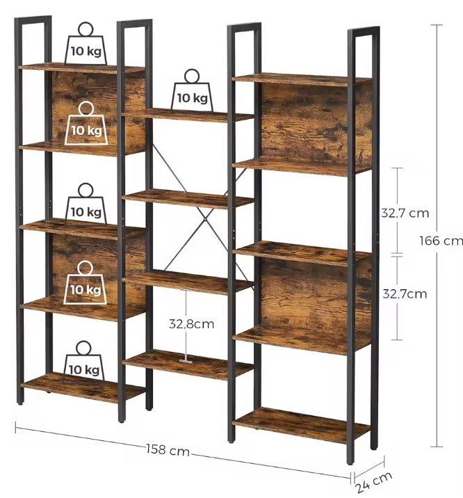 Boekenkast met 14 Planken – Industrieel Opbergrek & Wandkast