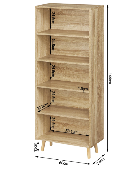 Boekenkast met 5 Vakken – Staand Opbergrek & Roomdivider