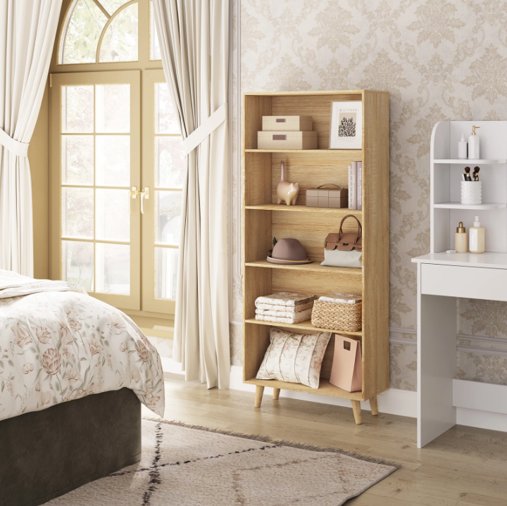 Boekenkast met 5 Vakken – Staand Opbergrek & Roomdivider