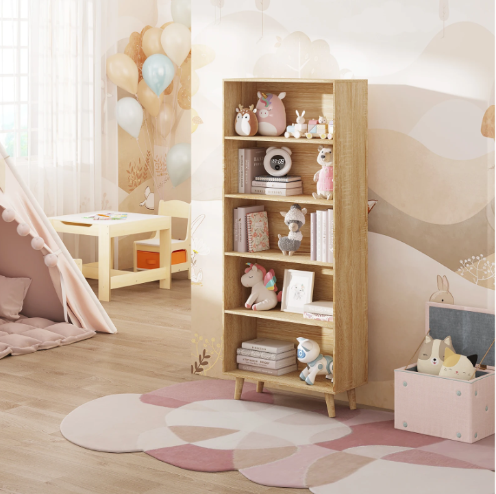 Boekenkast met 5 Vakken – Staand Opbergrek & Roomdivider