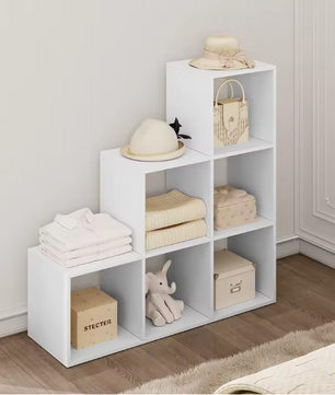 Boekenkast met 6 Vakken – Wit Opbergrek & Organizer voor Woonkamer en Slaapkamer