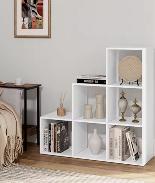 Boekenkast met 6 Vakken – Wit Opbergrek & Organizer voor Woonkamer en Slaapkamer