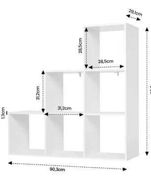 Boekenkast met 6 Vakken – Wit Opbergrek & Organizer voor Woonkamer en Slaapkamer