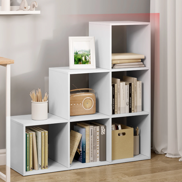 Boekenkast met 6 Vakken – Wit Opbergrek & Organizer voor Woonkamer en Slaapkamer