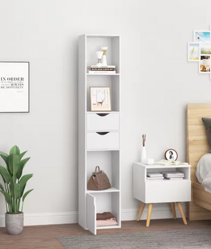 Boekenkast met Laden & Deur – Smal Staand Opbergrek 158 cm