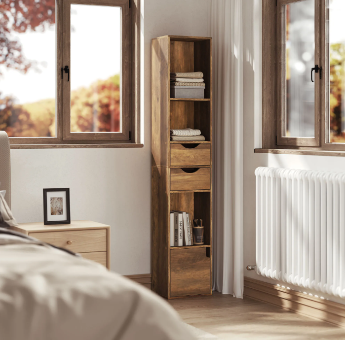 Boekenkast met Laden & Deur – Smal Staand Opbergrek 158 cm