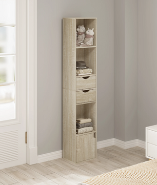 Boekenkast met Laden & Deur – Smal Staand Opbergrek 158 cm