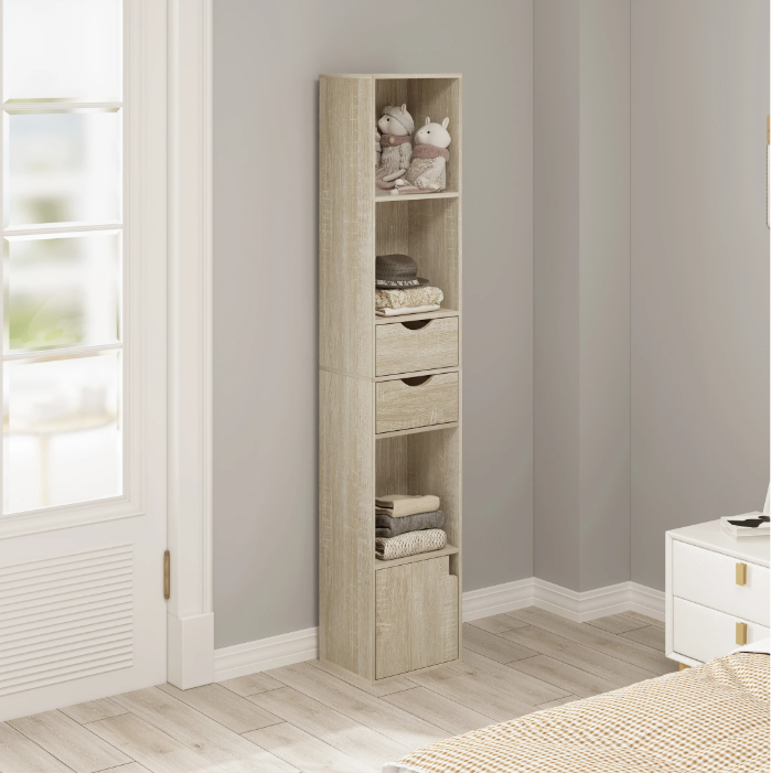 Boekenkast met Laden & Deur – Smal Staand Opbergrek 158 cm