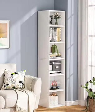 Smal Hoekboekenkast met 6 Lagen – Modern Wit Opbergrek & Displaykast