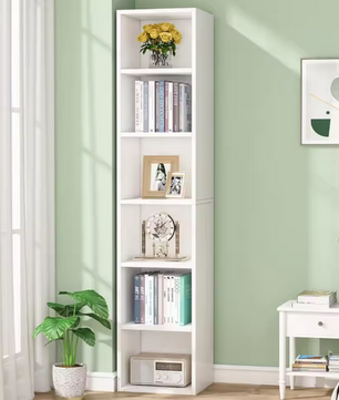 Smal Hoekboekenkast met 6 Lagen – Modern Wit Opbergrek & Displaykast