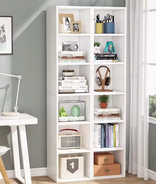 Smal Hoekboekenkast met 6 Lagen – Modern Wit Opbergrek & Displaykast