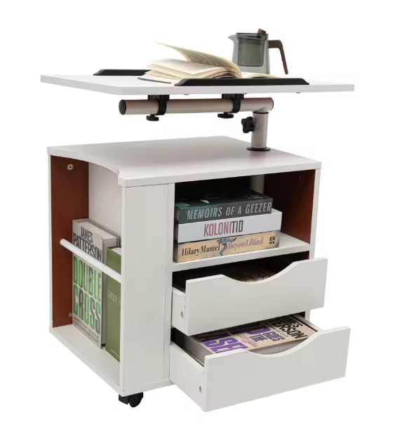 Multifunctionele Nachtkast met 3 Lagen – Boekenkast & Bijzettafel met Wielen, Verstelbaar en Modern