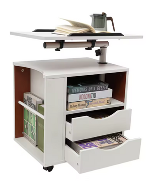 3-in-1 Bedtafel met Draaibaar Blad – Verstelbare Bijzettafel & Boekenrek