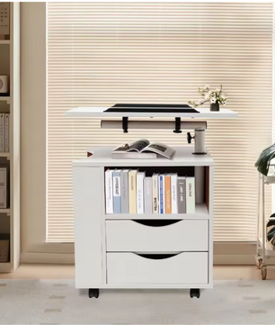 3-in-1 Bedtafel met Draaibaar Blad – Verstelbare Bijzettafel & Boekenrek