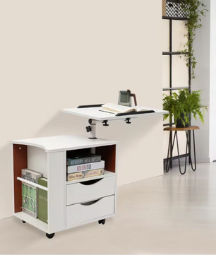 3-in-1 Bedtafel met Draaibaar Blad – Verstelbare Bijzettafel & Boekenrek