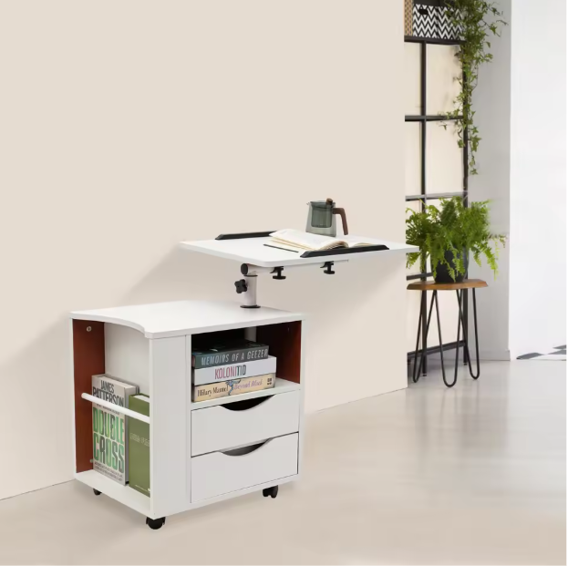 3-in-1 Bedtafel met Draaibaar Blad – Verstelbare Bijzettafel & Boekenrek