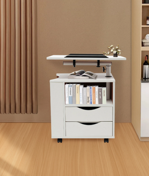 Multifunctionele Nachtkast met 3 Lagen – Boekenkast & Bijzettafel met Wielen, Verstelbaar en Modern