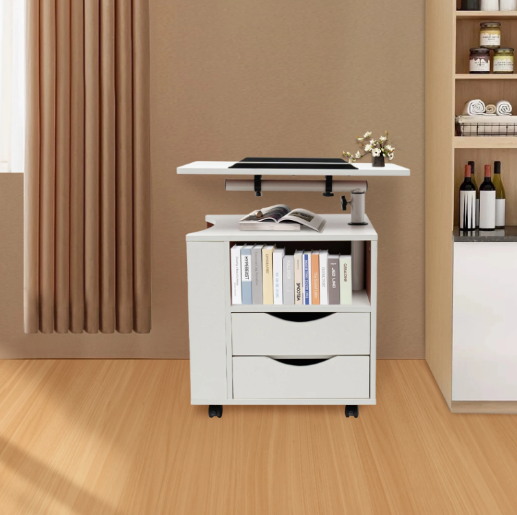 3-in-1 Bedtafel met Draaibaar Blad – Verstelbare Bijzettafel & Boekenrek