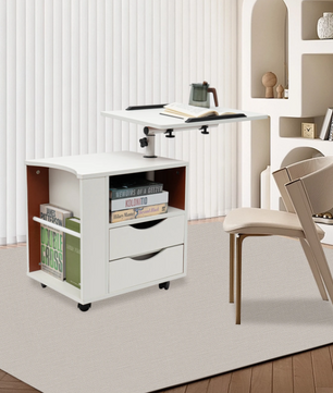 3-in-1 Bedtafel met Draaibaar Blad – Verstelbare Bijzettafel & Boekenrek