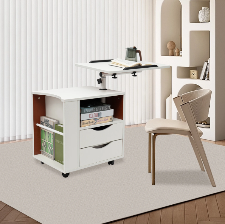 3-in-1 Bedtafel met Draaibaar Blad – Verstelbare Bijzettafel & Boekenrek