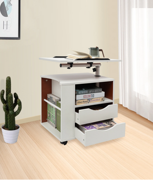 3-in-1 Bedtafel met Draaibaar Blad – Verstelbare Bijzettafel & Boekenrek