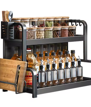 2-Lagen Kruidenrek – Staand Keukenrek met Bestekhouder & 4 Haken