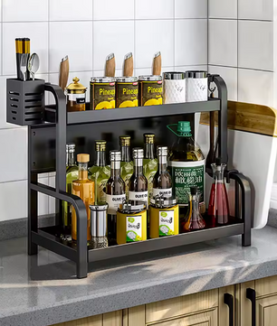 2-Lagen Kruidenrek – Staand Keukenrek met Bestekhouder & 4 Haken