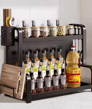 2-Lagen Kruidenrek – Staand Keukenrek met Bestekhouder & 4 Haken